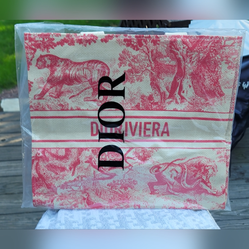 Christian Dioriveria Red and Cream Tote Bag